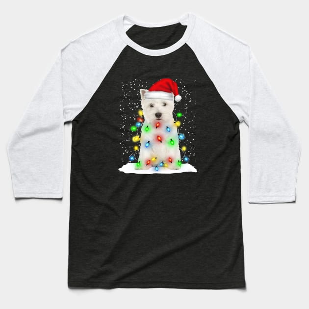 West Highland White Terrier Christmas Santa Hat Xmas Tree Color Lights Baseball T-Shirt by Ripke Jesus